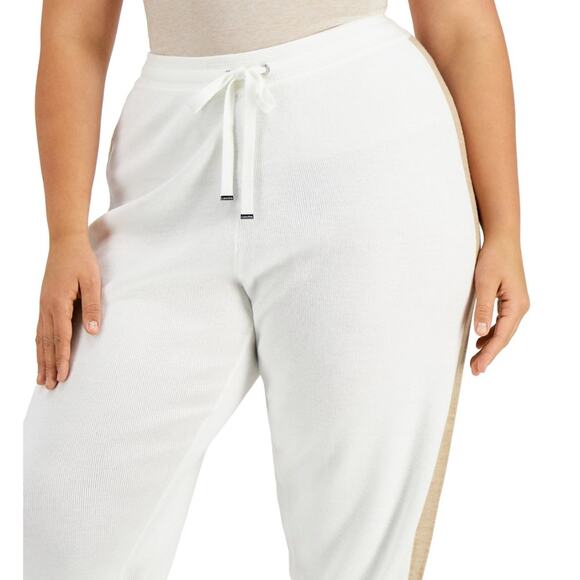 NWT Calvin Klein Joggers Plus Size Knit Pants Cream/Gray/Tan Women’s Size 3X $99 - Picture 4 of 5